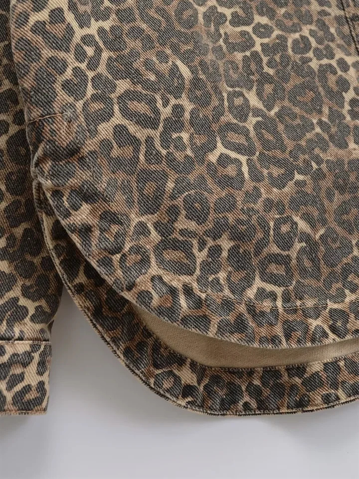 Kar Otza Autumn Womens Collar Loose Open Animal Printed Denim Jacket 250407
