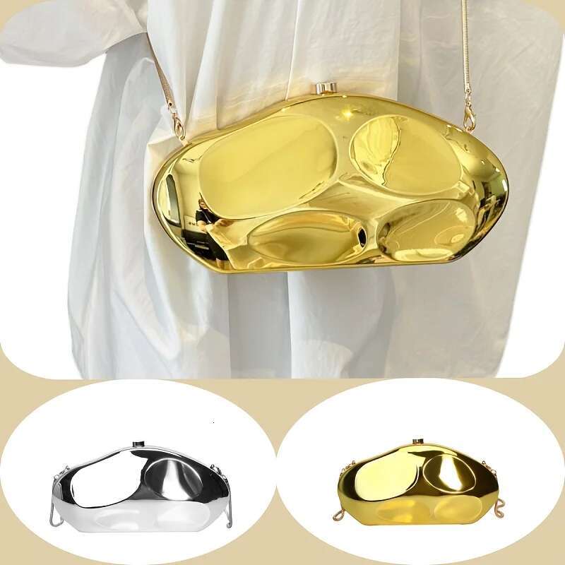 Acrylic Shell Shape Bag Gold Sier Blue Women Evening Party Cute Metal Shiny Purse Handbag 2025 Wholesale Clutch Bags