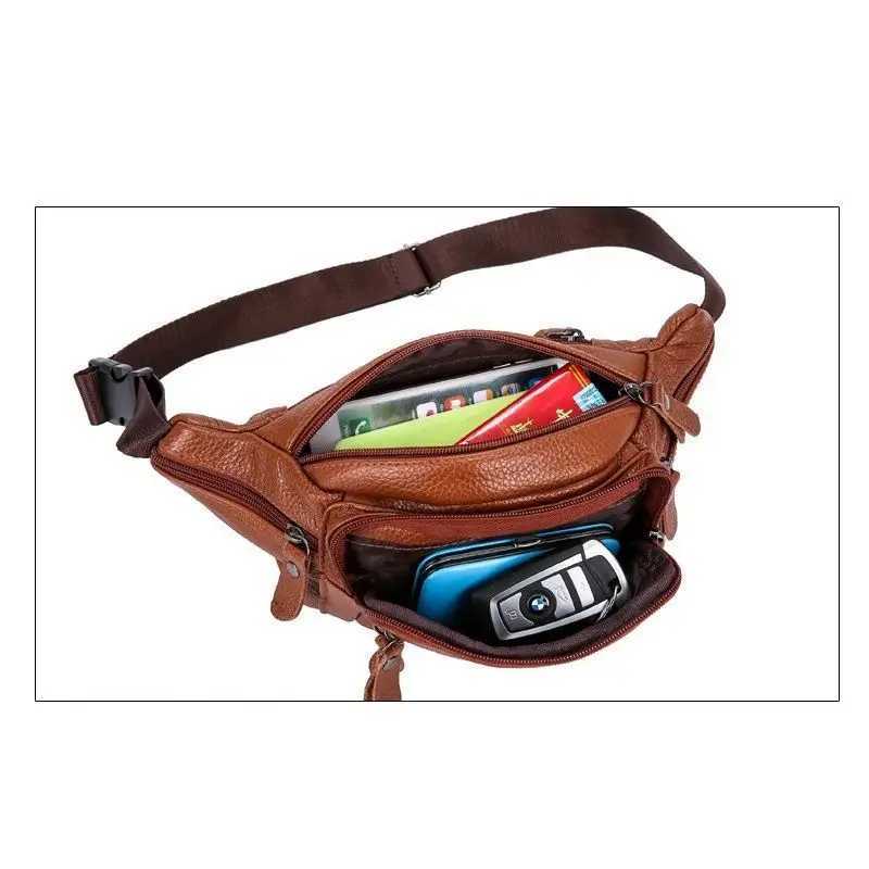 New large capacity waterproof genuine leather mens waist bag mens and womens gift mobile storage bag Z250407