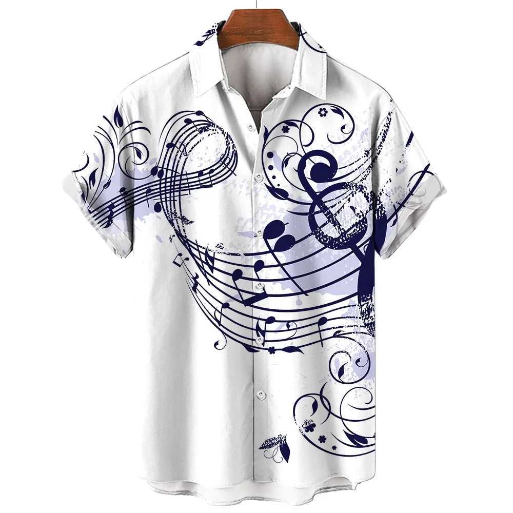 New mens clothing 2023 summer fashion Hawaiian shirt short sleeved lapel top music symbol pattern printed shirt oversized mens clothingXJ250407