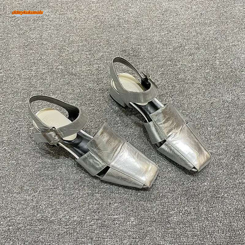 Summer Sier Leather Broad Band Hollow Out Women Sandals Pumps Design Cover Toe Buckle Strap Gladiator Roman Shoe ddmykukumalu