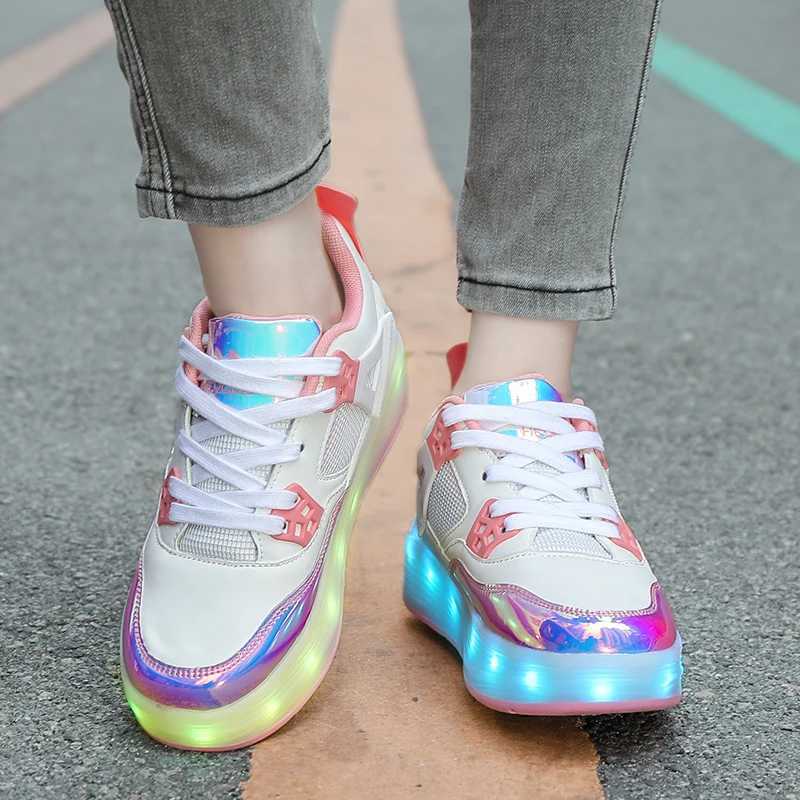Roller Skate Shoes for Kids Charging Light Sports Casual Shoes Flashing Flying Shoes Four Wheel Rounds Running for Boys Girls L251108
