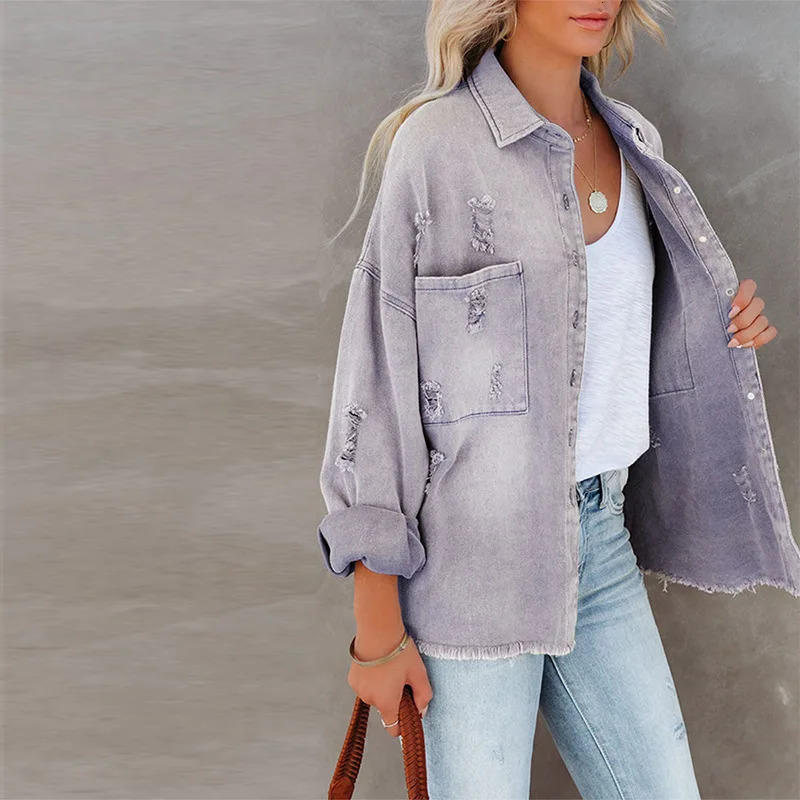 womens sweet denim jacket fashionable spring and autumn collar long sleeved casual single breasted cardigan 250407