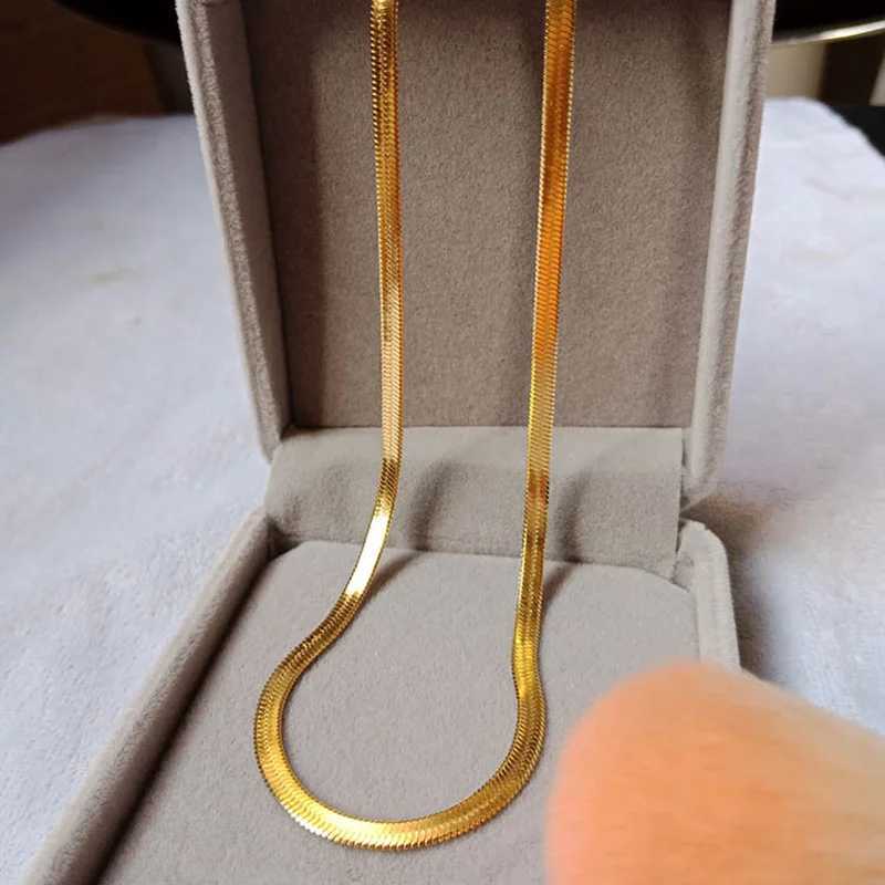 Fashion 24K Gold Color Necklace 4MM/40-45-50CM Blade Necklace Snake Bone Chain Mens Womens Jewelry GiftsC250407