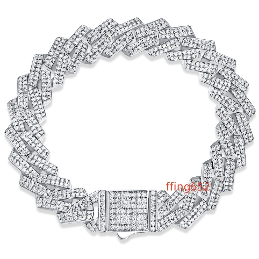 Custom Mossanite Cuban Bracelet Fine Jewelry 2rows 14mm S925 Silver GRA Moissanite Bracelet VVS Lab Diamond Cuban Bracelet