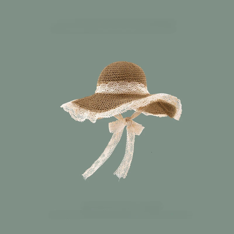 Womens Sun Hat Wide Brown Beach Summer Straw Foldable Chapeau UV Protective 250326