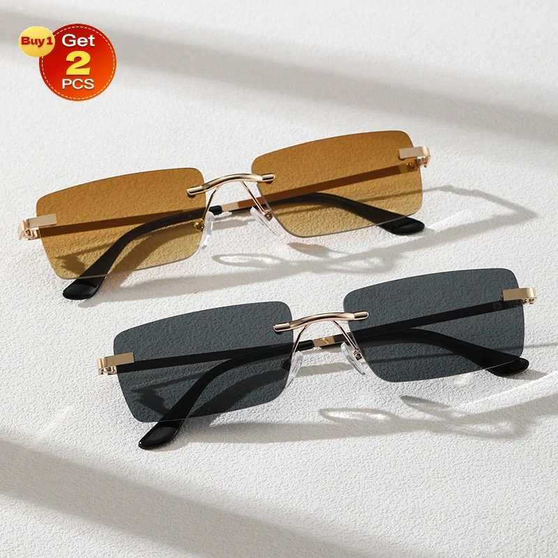 2PCS mens cool sunglasses with frameless rectangular frame glasses used for daily life outdoor travel and womens glasses. W250408