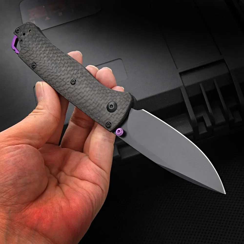 Mysterious purple hot selling Damascus steel 13K carbon fiber handle 90V blade 535 folding knife outdoor camping folding knife X2504081