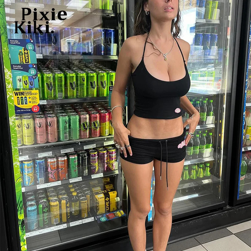 PixieKiki Low Waist Shorts and Top Sets Woman 2 Piece Y2k Summer Holiday Outfits Womens Beach Wear Kawaii Clothes P71-BE14 250407