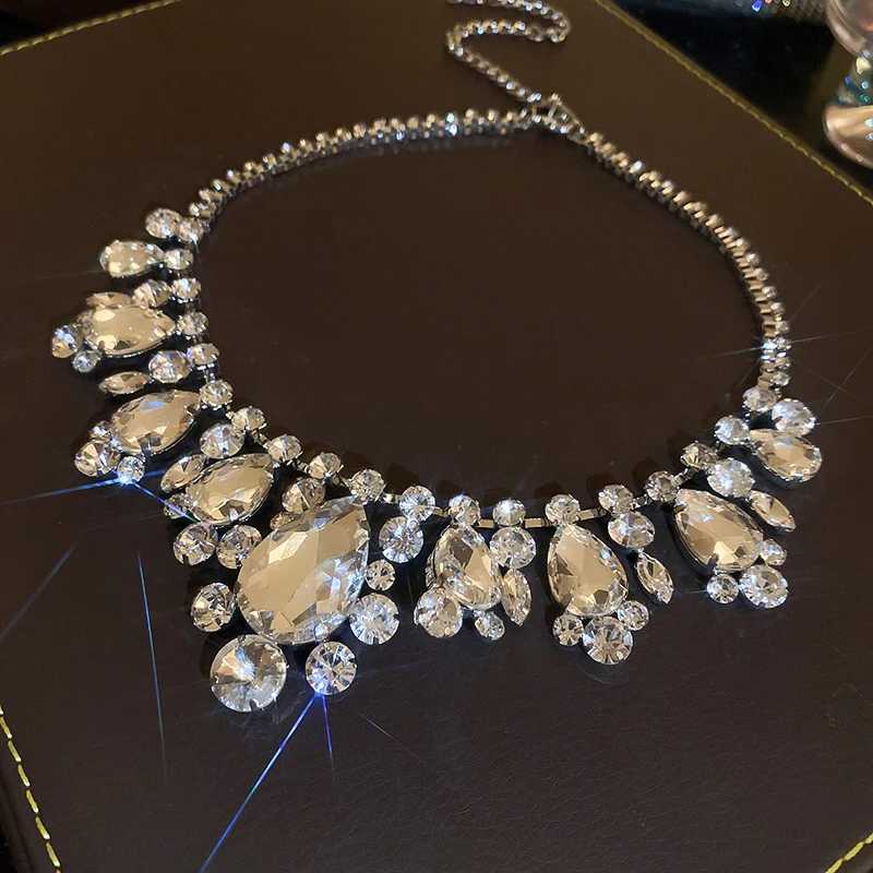 Shiny Rhinestone Crystal Necklace For Women Luxury Party Wedding Necklace Geometric Water Drop Collarbone Necklaces JewelryC250407