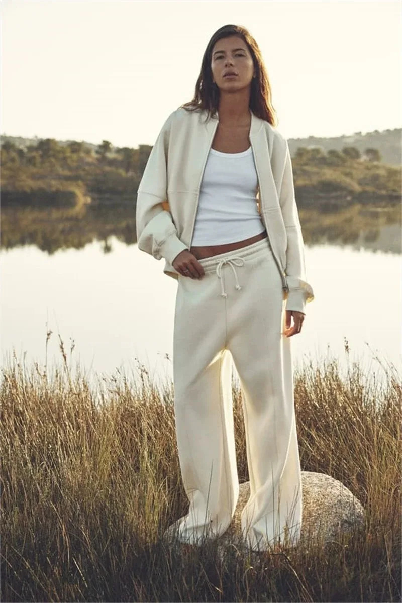 ETJ 2025 Primavera Donna Allentato Edizione In Pile Con Cerniera Bomber Giacca Con Cappuccio Pantaloni Moda Vestito Casual 251105-image