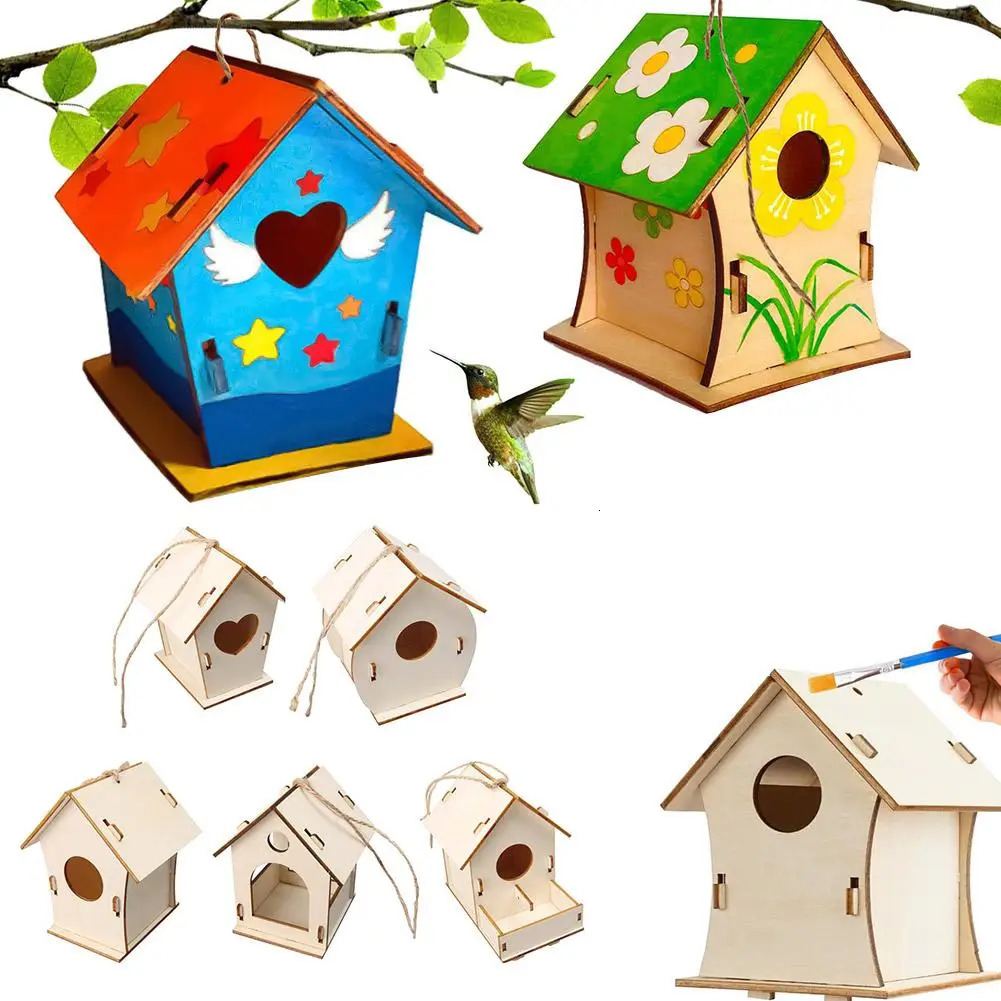 Wooden mini birdcage outdoor hanging birdhouse box DIY painting blank wooden garden birdcage courtyard decoration bird parrot nest 250403