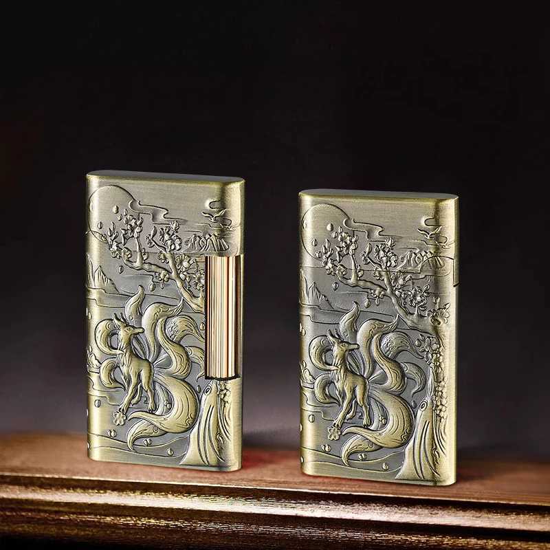 Vintage 3D relief side slider grinder wheel light original windproof Kerosene cigarette lighter giftXJ250407
