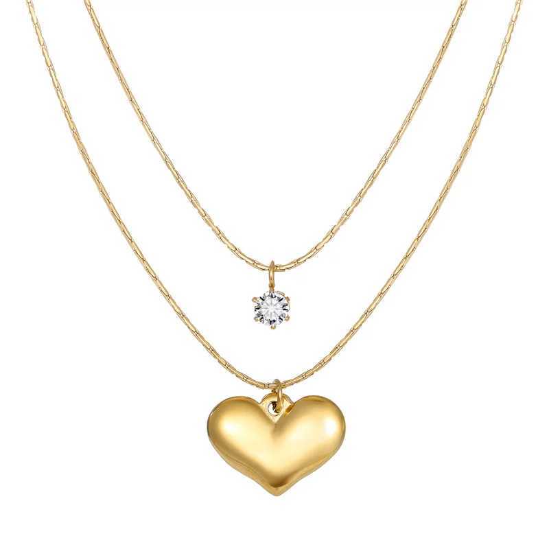 Stainless Steel Exquisite Golden - Plated Heart - Shaped Jewelry Set Necklaces Earrings With Sparkling Cubic Zirconia Y250408
