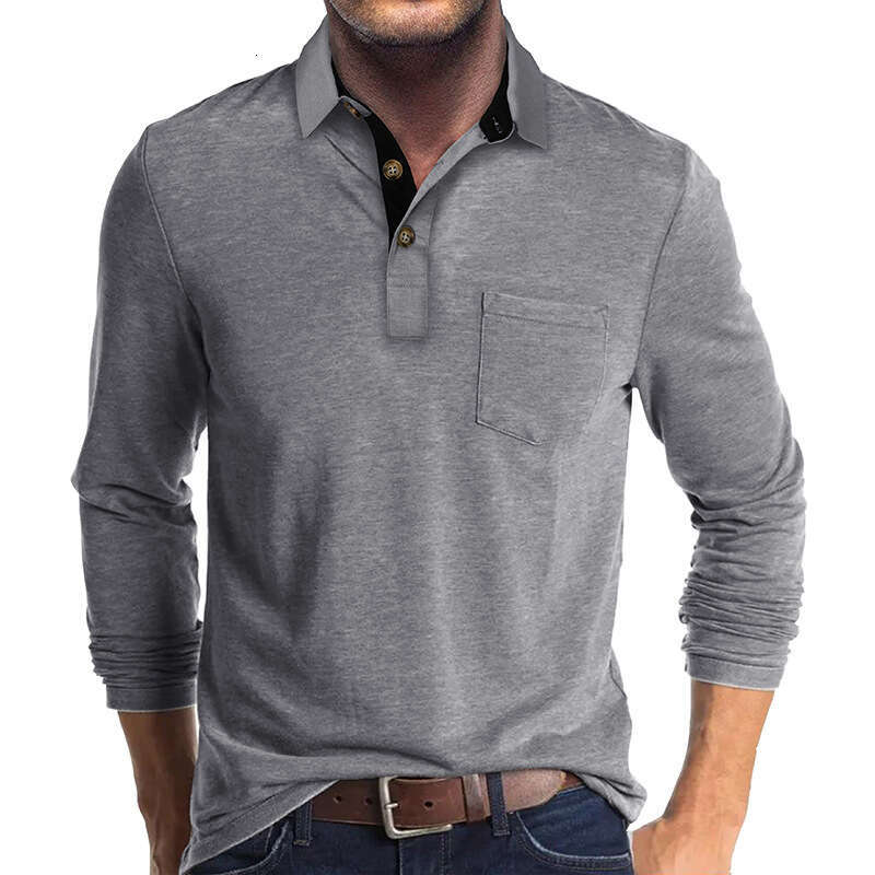 European American long sleeved lapel T-shirt men's autumn and winter base shirt top polo wholesale new casual fashion trend clothing