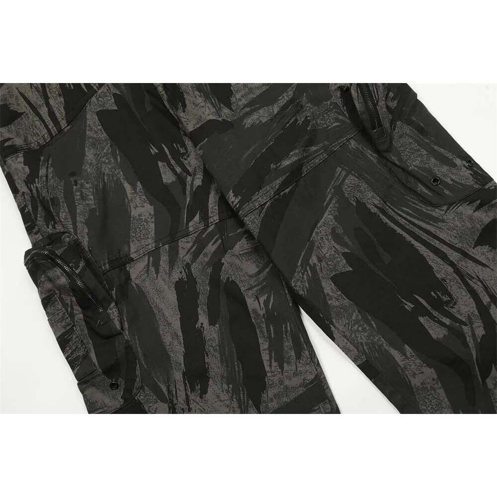 Ink Painting Camouflage Cargo Pants Mens High Street Spliced Pocket Loose Straight Wide Leg Trousers Men