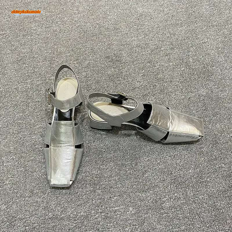 Summer Sier Leather Broad Band Hollow Out Women Sandals Pumps Design Cover Toe Buckle Strap Gladiator Roman Shoe ddmykukumalu