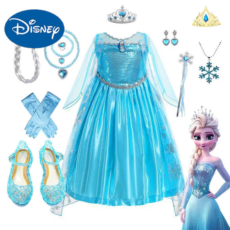 Disney Frozen Elsa Dress for Girls Elsa Costume Snow Queen Anna Dress Cosplay Birthday Party Children Kids Carnival Girl Costume 2024 X250408