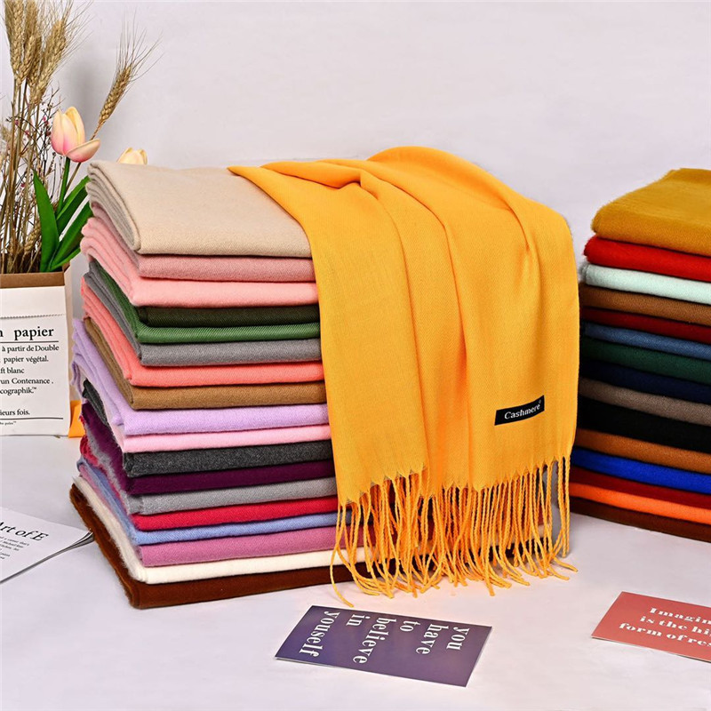 K336 2024 autumn and winter new solid color imitation cashmere scarf medium and long warm outer wear Japanese and Korean sweet fashion tassel scarf
