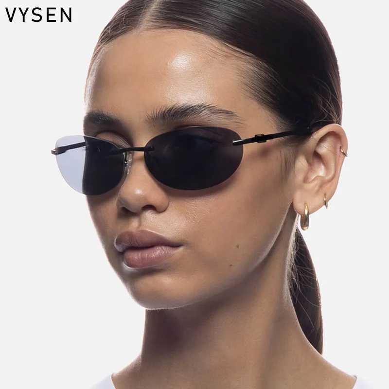 Small frame oval frameless sunglasses mens luxury brand retro round sunglasses womens fashionable frameless sunglasses W250408