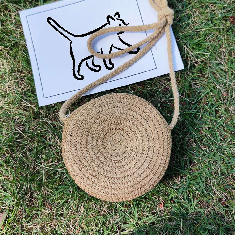 Minimalist Handmade Straw Round Travel Crossbody Casual Small Bag With Coin Purse Clothing Accessories Matching Bag