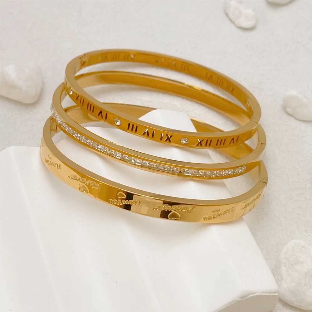 3PCS 316L Stainless Steel Classic Design Shell Zircon Roman Bracelet Womens Luxury Brand Wedding Jewelry Gift Y250408
