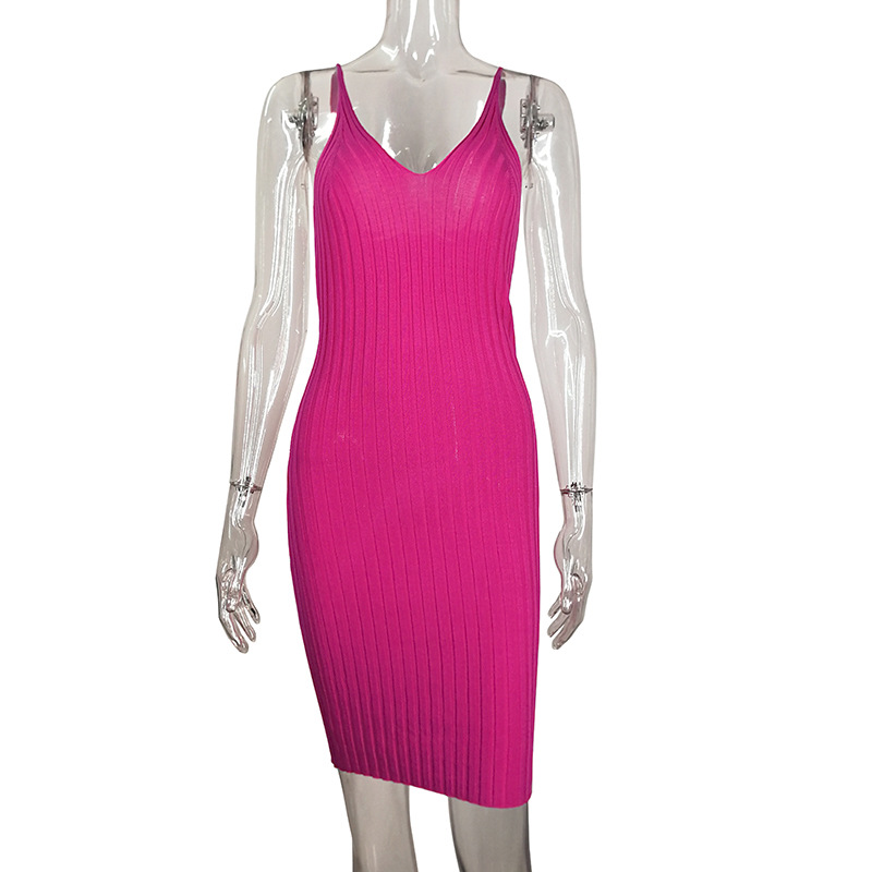 G44Chic Tight-Fitting Ribbed Knitted Dress with Flattering Side Slits - Perfect for Summer Elegance
