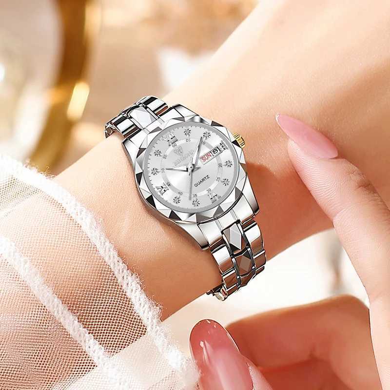 BINBOND 2025 Womens Waterproof Stainless Steel Quartz Watch 2024 Top Luxury Night Glow Date Week Womens WatchT250408