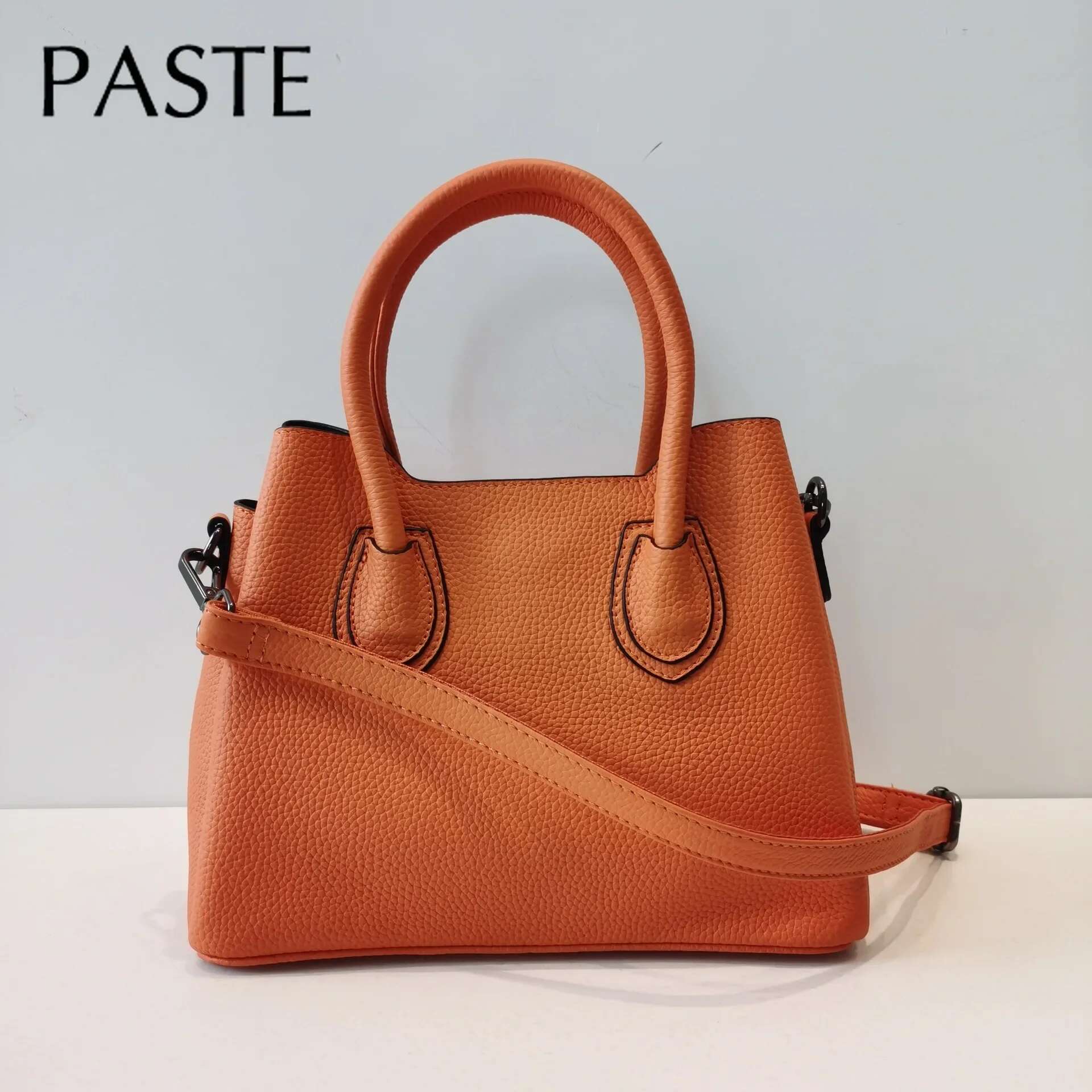 New Fashion Full Grain Cowhide Leather Women's Tote Orange Roomy Deisgn Ladies Handbag Large Shoulder Bag Dropship