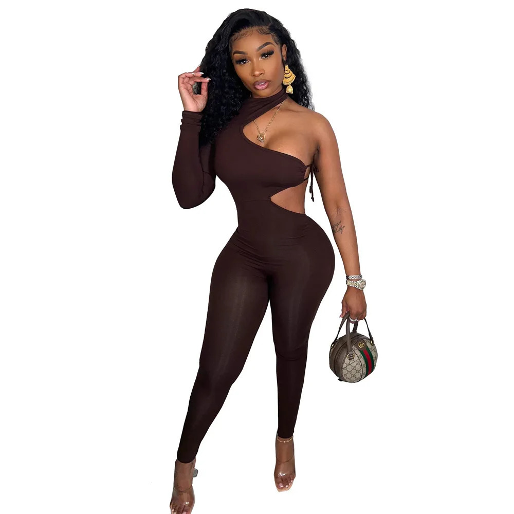 White Sexy Women Outfit Hollow Out Jumpsuit Sleeveless One Shoulder Rompers Holes Sexy Overall Backless Rompers Womens Jumpsuit 250407