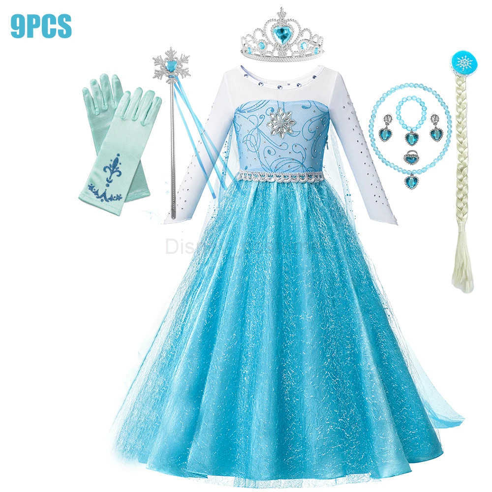 Disney Baby Girl Princess Elsa Costume Snow Birthday Party Beading Dress for Kids Fancy Carnival Cosplay 2-12Y Children Outfits Dresses X250408
