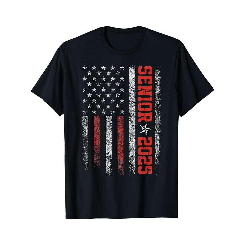 Designer T shirt Senior Year 2025 American Flag USA Graduation Class Of 2025 - 220g Tshits