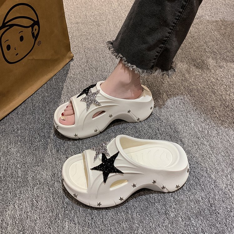 Women 2025 summer new fashion casual flash five-pointed star super soft platform slippers wear non-slip beach shoes muffin and bread sandals
