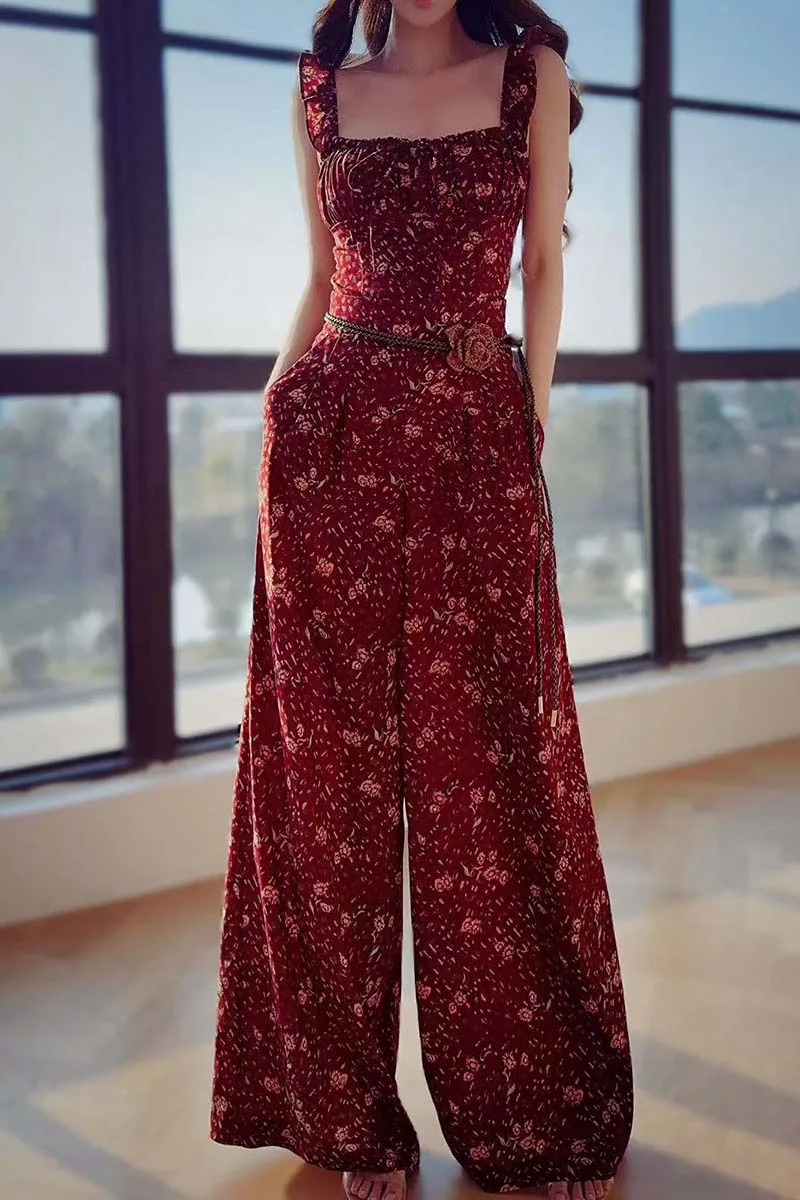 Spring Print Pants Draped Womens Casual Empire Leg Belt Floor Length Trouser Y2K DABUWAWA DM2ATR009 250407