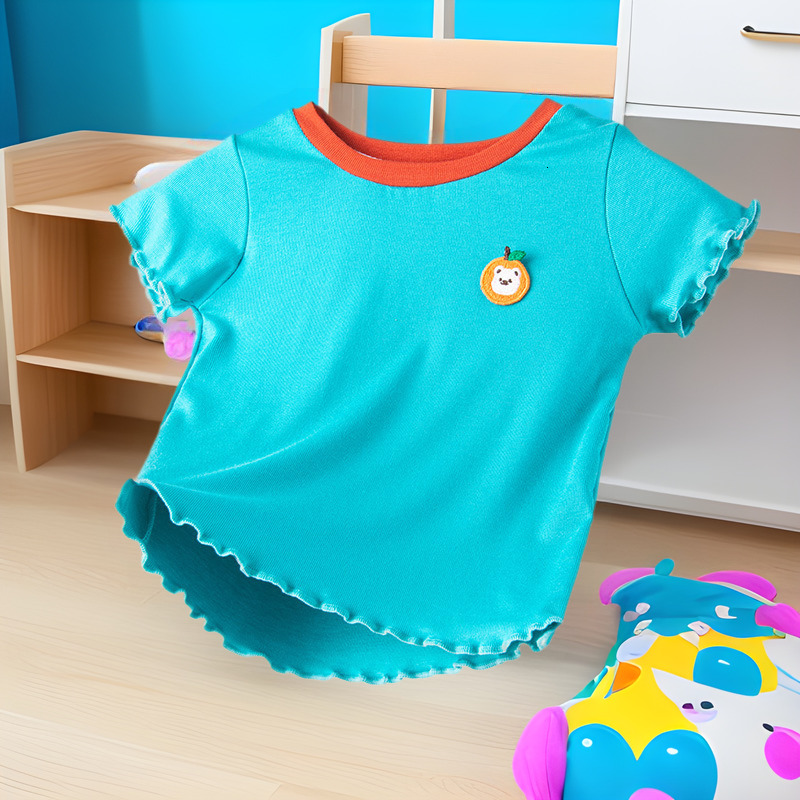Ddmyshoesvip Children S New Summer Children S Clothing Girls And Girls Round Neck Mushroom Edge Stylish T Shirt For Babies Short Sleeved Top