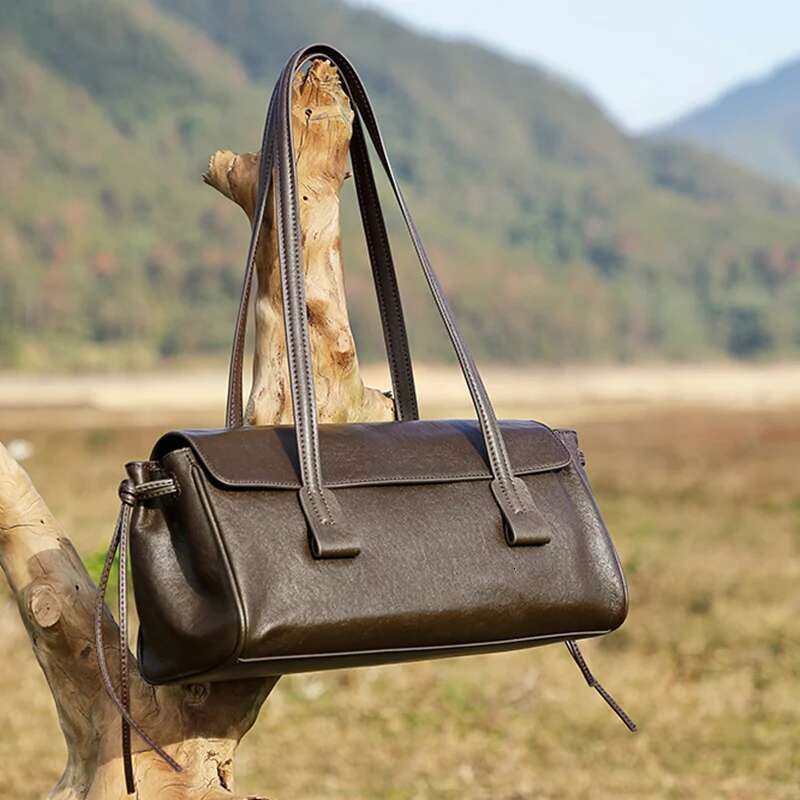 Vintage Cowhide Women Bag New Genuine Leather Designer Handbag Fashion Baguette Tote Women's Shoulder Bags 2959