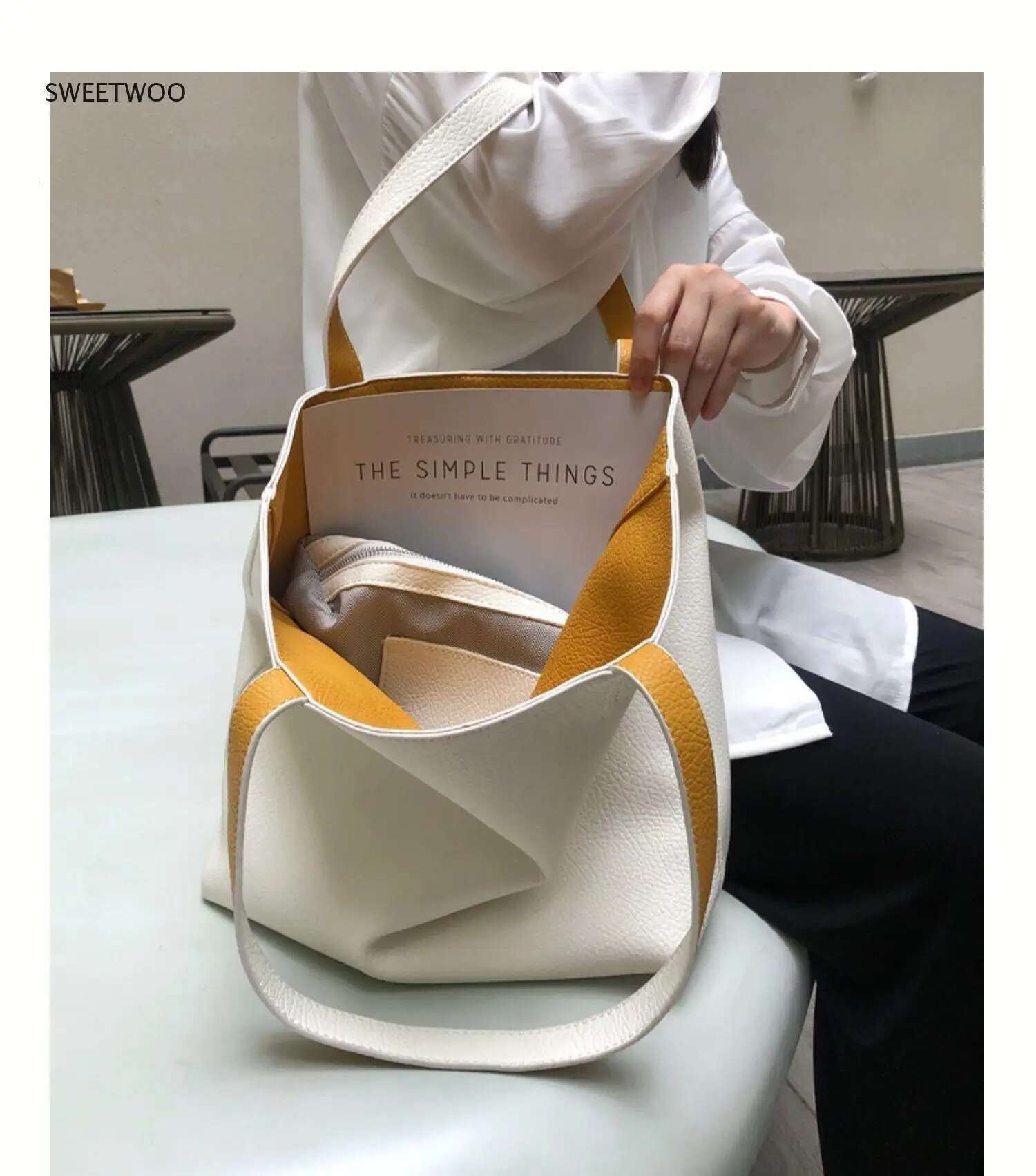 PU Leather Ladies Novelty Design Shoulder For Women Double Side Color Student Book Shopping Bag Large Capacity Tote Handbag