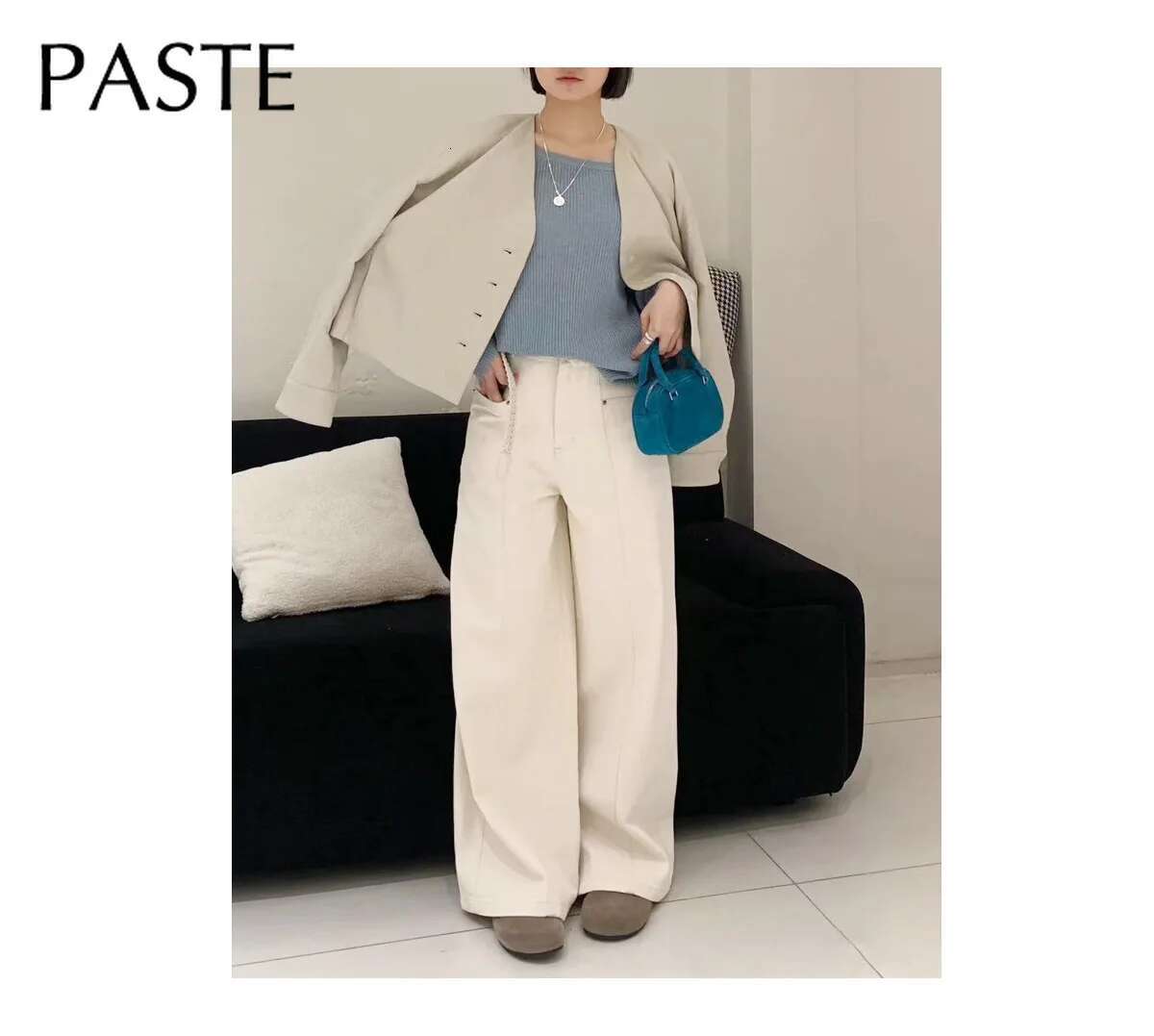 Korean Style Minimalist Retro Aron Color Mini Tote Yellow Suede Cow Leather Women Crossbody Bag Sheep Wool Handbag
