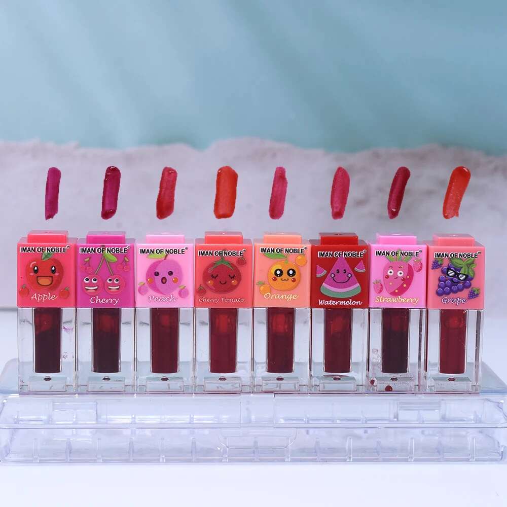 8Pcs Fruity Flavor Tint Set 8 Colors Watery Stain Lip Gloss Waterproof Non-Stick Liquid Lipstick Lips Cosmestic