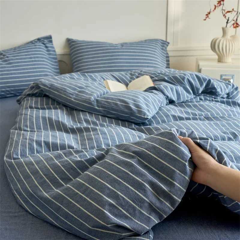 Luxury 100% pure cotton striped 3-piece down duvet cover set (1-piece set+2-piece set) yarn dyed soft bedding multiple sizes X250408