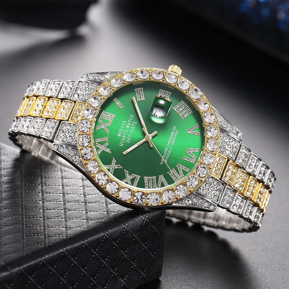 Hip Hop Iced Out Men Watch Full Rhinestone Around Quartz Watches Round Clock Unisex Wrist Watch Gift For Boyfriend 251107