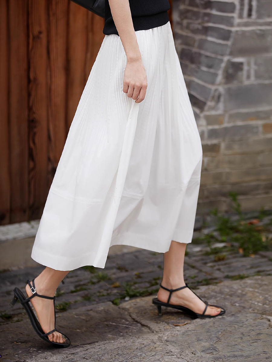 X2190 High quality gradient accordion pleat texture wood ear edge elastic waist A-line skirt female 2025 spring and summer new style