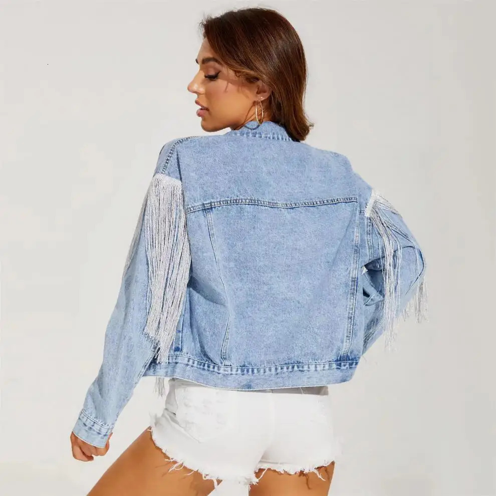 Womens Spring Jacket Denim Cut Edge Collar n Sexy Retro Coat Oversized Y2K Short Jeans 250407