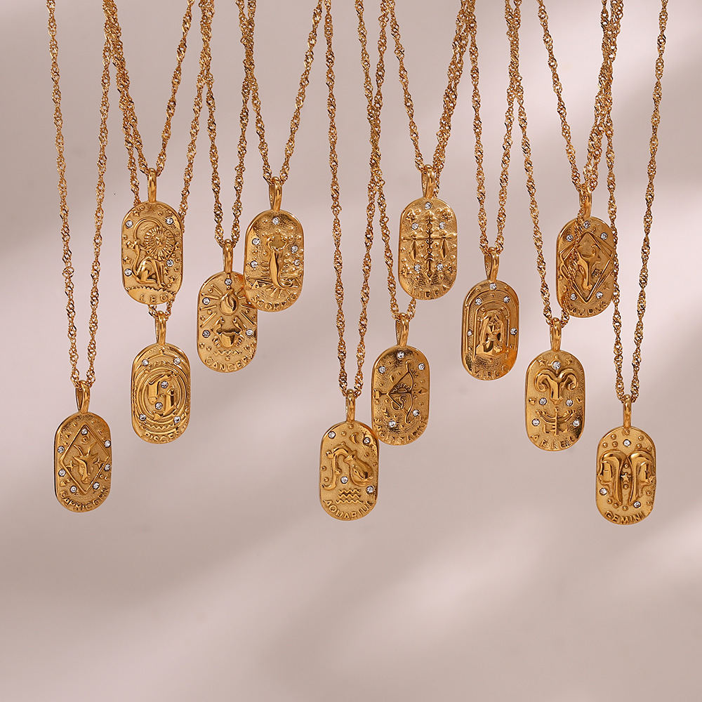 A fashionable niche pendant featuring stainless steel oval brand zircon constellation necklace that exudes sense and sophistication, made by the heire