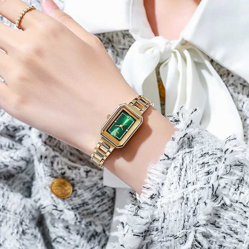 MAYZHISU Womens Watch Luxury Alloy Strap Womens Quartz Watch Fashion Womens Square Watch Simple Womens Folding WatchT250408