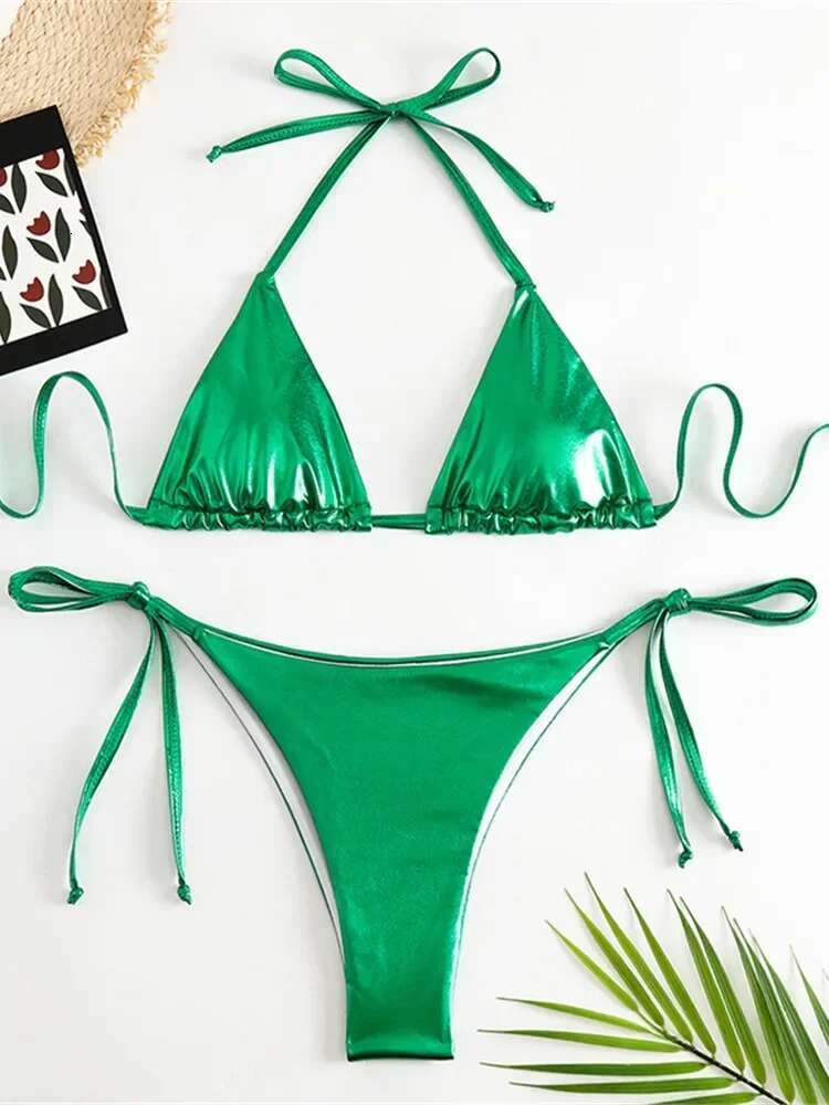 Dongdumaoyi Sexy Brozing Gold Bikinis Sets Women Push Up Micro Bikini Swimsuit Brazilian Beach Bathing Suit Tie Side Triangle Swimwear