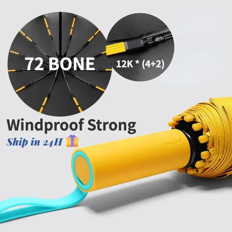 72 bone super strong windproof automatic folding mens umbrella reinforced large rainproof and sunscreen womens umbrella 250408