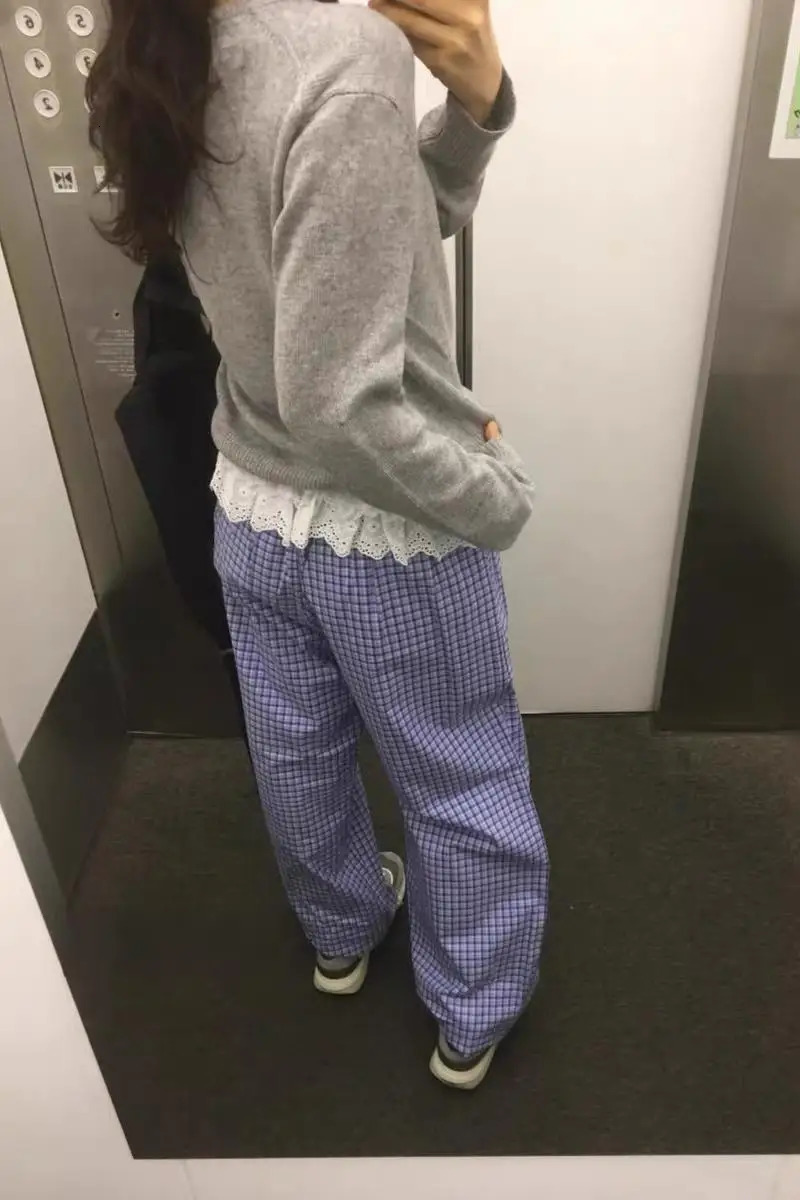 Korean style cute dress plain weave lace casual pants Baggy fresh Harajuku straight pants Y2k wide leg pants 250402