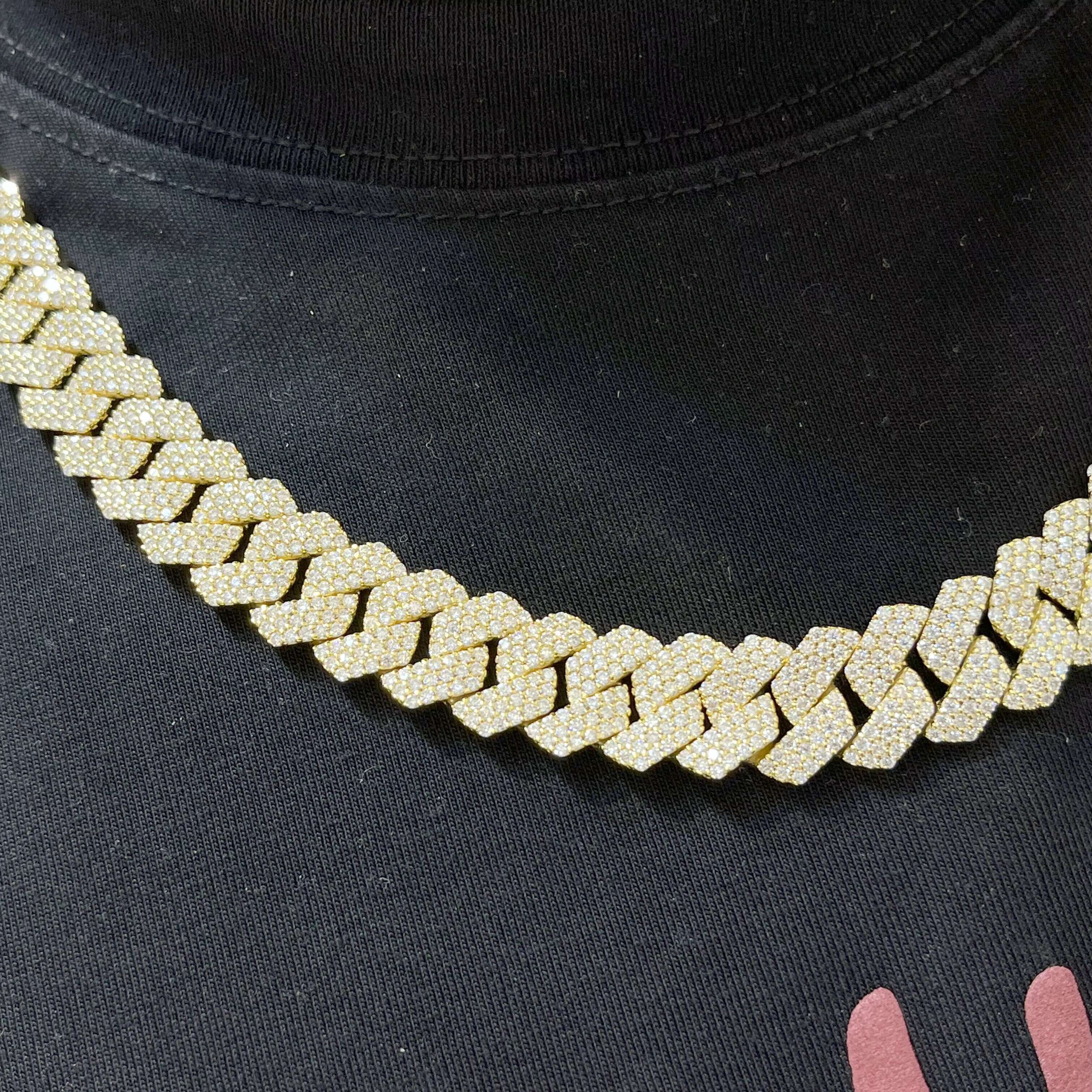 Customized 10/12/14/18/20mm Width 925 Silver Moissanite Diamond Cuban Link Chain Fashion Bracelet Necklace