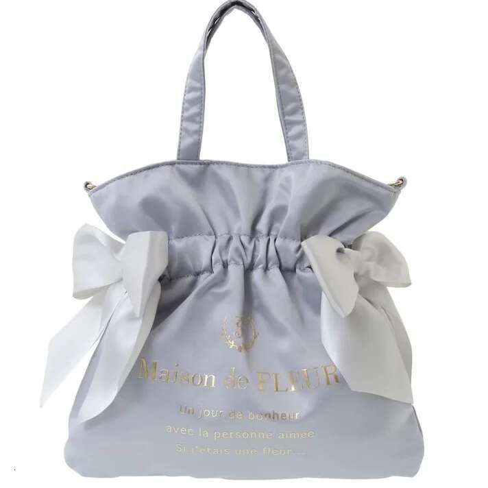 Japanese Satin Cute Sweet Double Bow Portable Women Niche Storage Shopping Messenger Bag With Long Shoulder Strap